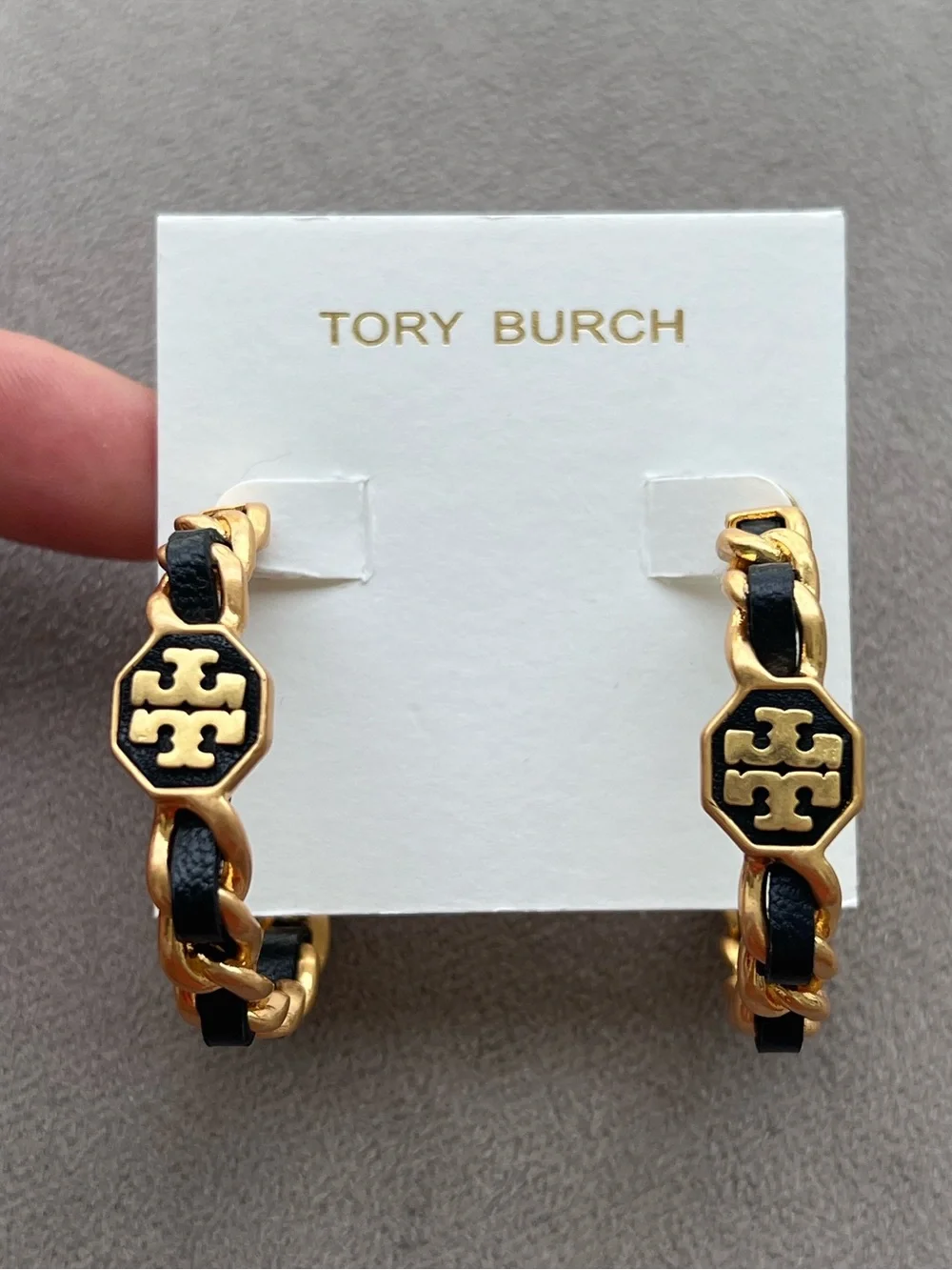 Tory Burch Marion Black Woven Hoop Earrings